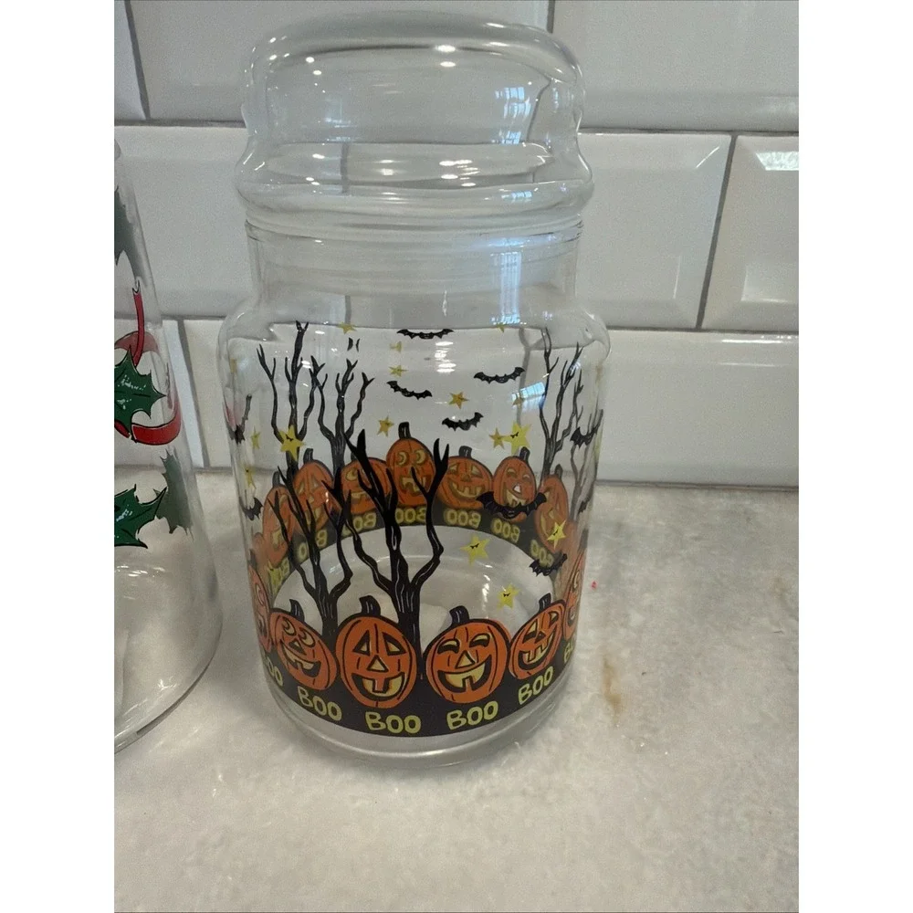 Lot Of 3 Vintage Libbey/Anchor Hocking Candy‎ Jars Valentine/halloween/xmas 0001